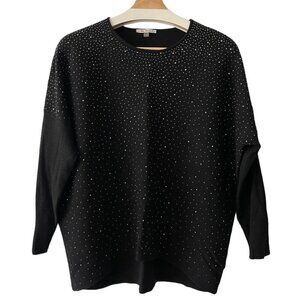 VILA‎ MILANO Black Sweater Ribbed Knit Studded Embellished Dolman Sleeve